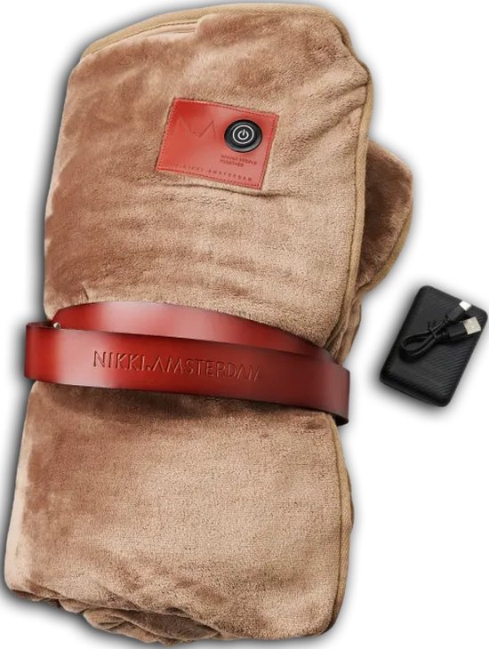 Nikki Amsterdam | The.Plaid Original | Taupe | Bruin | Beige | Draadloos | Duurzaam | Infrarood Warmtedeken | Stoelkleed | Bank Plaid | 150 x 130cm | Incl. Powerbank (20000mAh) | Binnen en Buitengebruik | Gebruiksduur: tot 10 uur