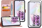 Hoesje geschikt voor Samsung Galaxy A35 - Screenprotector Volledig Dekkend Glas - Portemonnee Book Case Rosegoud