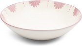 Riviera Maison Serveerschaal wit porselein met roze print - Menton diepe schaal voor serveren van salade of brood