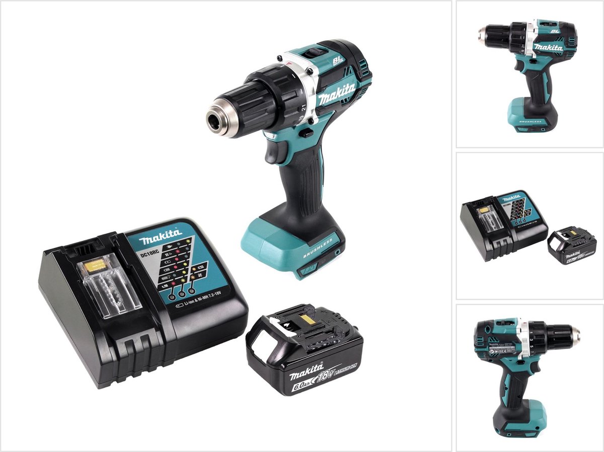 Makita DDF 484 RG1 Accuboormachine Brushless 18 V 54 Nm + 1x oplaadbare accu 6.0 Ah + lader