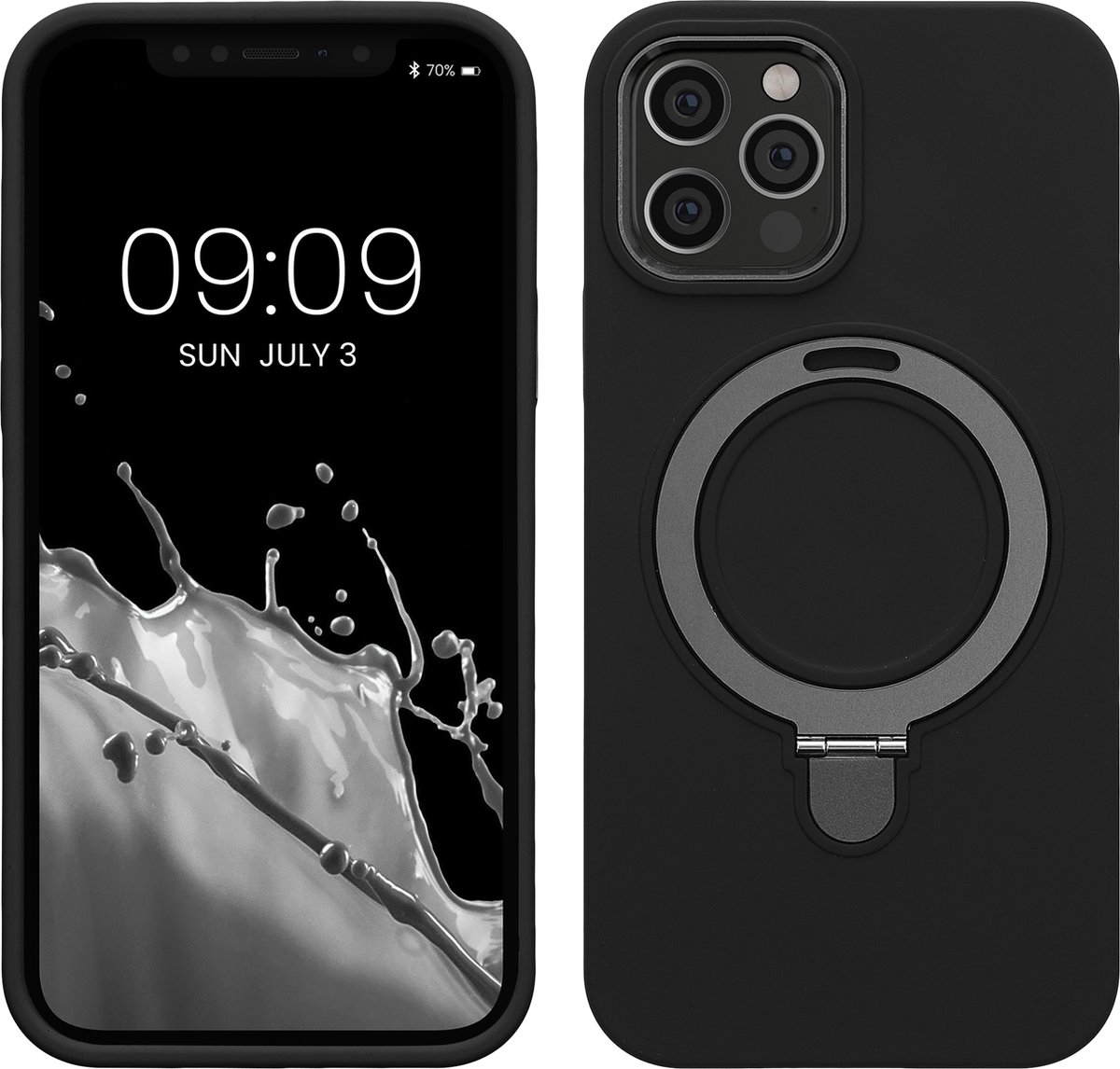 kalibri telefoonhoesje Apple iPhone 12 Pro hoesje - beschermhoesje geschikt voor MagSafe - siliconen hoesje met telefoon ring in zwart