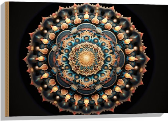 Hout - Mandala - Figuren - Vormpjes - Kleuren - 75x50 cm - 9 mm dik - Foto op Hout (Met Ophangsysteem)