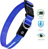Led Halsband - Honden - Lichtgevend - USB oplaadbaar - Nachtlampje - 3 verschillende standen - Veiligheid - Waterproof - Waterdicht - Verstelbaar - Blauw - Maat S