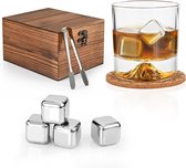 Whiskey Set met Roestvrijstalen Stenen en Glazen Karaf - Herbruikbare IJsblokjes - Whiskeykoeler - Luxe Drank Geschenk - Whiskey Accessoires