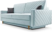 3-zitsbank van Velvet voor woonkamer, slaapbank, sofa met slaapfunctie en opbergruimte, moderne bank, 3-zits - 230x100x80 - Slaapbank CALIFORNIA - Blauw (Kronos 50)