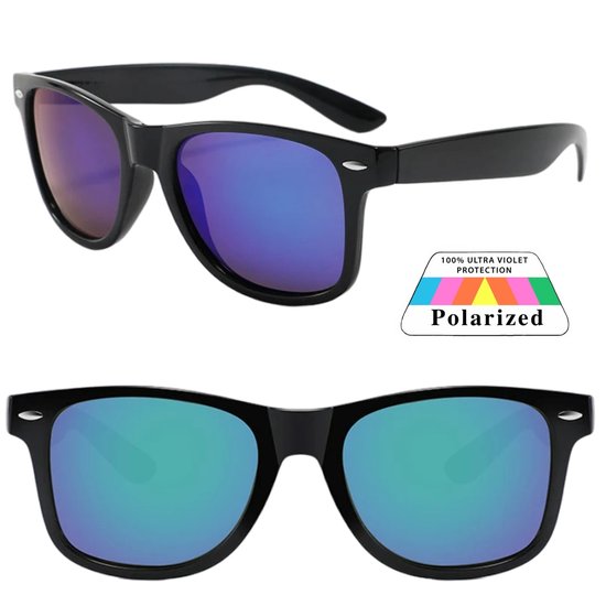 Fako Sunglasses® - Zonnebril Classic Polarised - Polariserend - Gepolariseerd - Polarized - Heren Zonnebril - Dames Zonnebril - Zwart - Blauw/Groen Spiegel