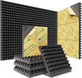 Isolation phonique autocollante Pyramide 12 pièces - Panneaux acoustiques - Mousse studio autocollante - Amortisseur sonore - 30cmx30cmx5cm