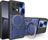 Geschikt voor Xiaomi 14 5G - Schokbestendige Beschermhoes - Schuifcamera - Met Ronde Ringstandaard - Back Cover Hoesje - Zwart