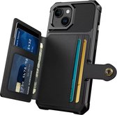 Casemania Hoesje Geschikt voor Apple iPhone 15 - Zwart - Luxe Back Cover met Pasjeshouder - RFID Bescherming - Wallet Case