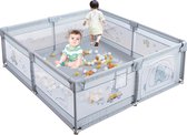 K IKIDO Babybox - Afsluitrooster met ademend Net - Kinder Activiteitencentrum binnen - Kruipbox voor Baby - met Ritssluiting - 150x180x65cm - Grijs
