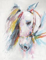 Allernieuwste.nl® Canvas Schilderij * Kleurrijk Wit Paard Aquarel * - Kunst aan je Muur - Realistisch - kleur - 50 x 70 cm