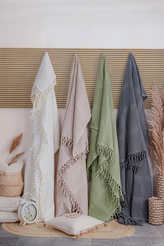 Grand foulard beige van katoen | Ook als plaid of sprei