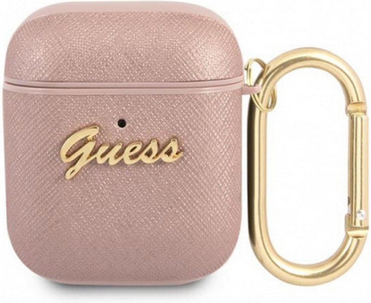 Guess Saffiano PU Leather Case - Apple Airpods 1 & 2 - Roze