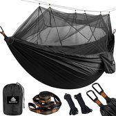 Ultralichte klamboe campinghangmat (300 x 200 cm), 300 kg draagvermogen, ademend, sneldrogend parachute nylon, inclusief 2 x premium karabijnhaken, 4 x nylon lussen