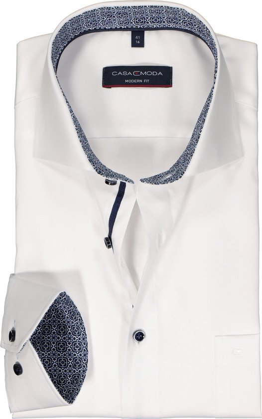 CASA MODA modern fit overhemd - twill - wit - Strijkvriendelijk - Boordmaat: 40