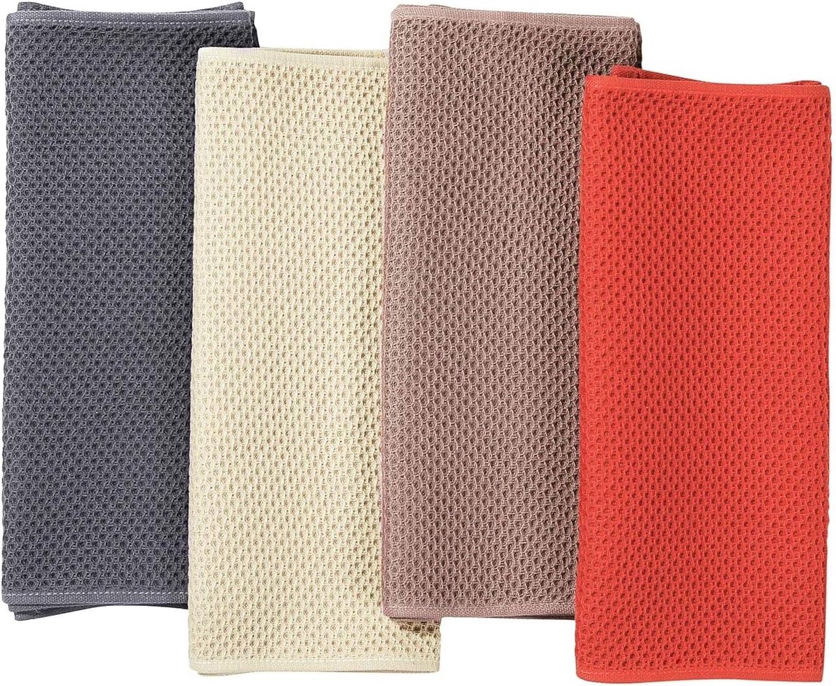 Theedoeken 100% katoen 32 x 72 cm zachte theedoeken keukendoeken absorberende keukendoeken dikke pluisvrije theedoek vaatdoeken poetsdoeken 4 stuks gemengde kleur
