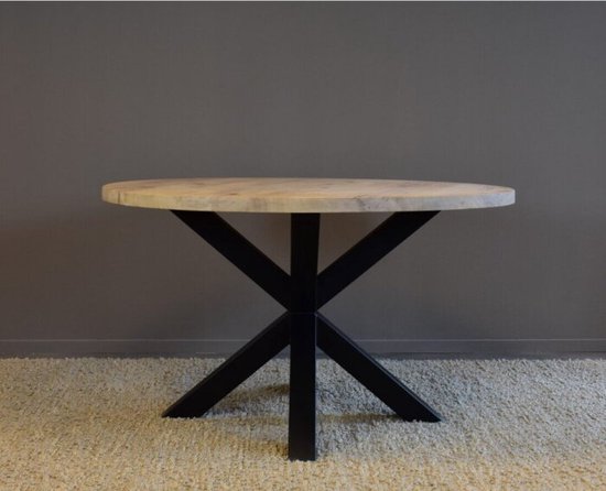 Table à manger ronde en eikenhout avec pied matrice métallique Ø160 cm - Non traité