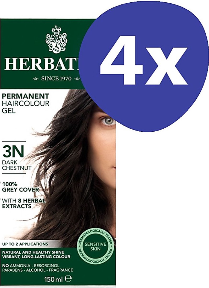 Herbatint Haarverf - Donker Kastanje (4x 150ml)