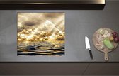 Inductieplaat Beschermer - Abstract Schilderij van Wolken Drijvend in de Zee - 60x55 cm - 2 mm Dik - Inductie Beschermer - Bescherming Inductiekookplaat - Kookplaat Beschermer van Zwart Vinyl