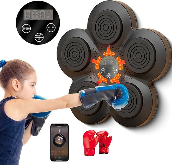 Foto: Shenna commerce smart music boxing machine met bluetooth bokszak boksbal digitale boksmachine intelligente training boksmachine met muziek fitness geluid boksen training zwart oranje