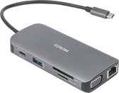 Station d'accueil 9-en-1 Deltaco USBC-HDMI25 - USB-C - HDMI 4K 30Hz - VGA - Dual affichage - RJ45 - 3 x USB 3.1 - USB-C 85W - Carte SD - Gris sidéral
