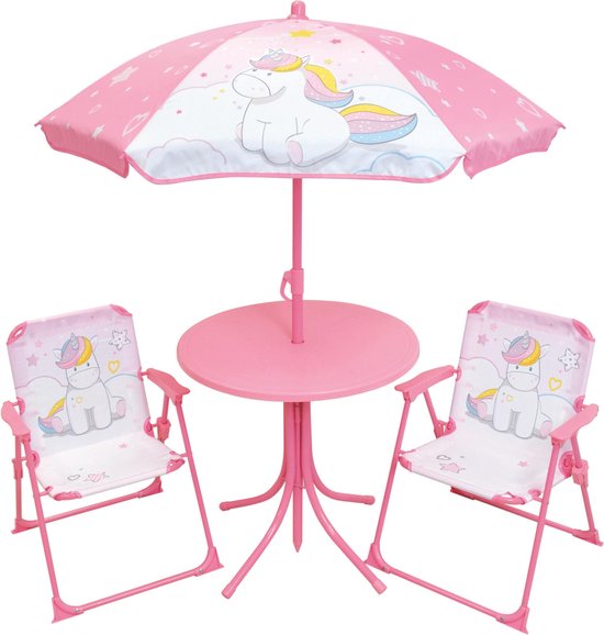 Unicorn Tuinset 4-delig - 2 Stoeltjes + Tafel + Parasol