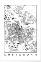 JUNIQE - Poster Amsterdam - zwarte stadskaart -30x45 /Wit & Zwart