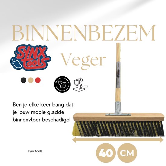 Synx Tools Binnenbezem X Bezem 40cm La Crema - Zachte Bezems - Kamerveger - Veger / Zachte Besem - Incl. Steel 150cm - Binnen Bezem van Synx Tools — afbeelding 4