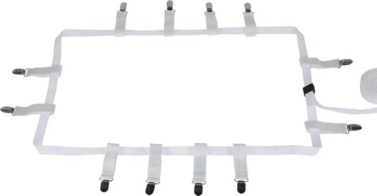 Lakenspanner met 12 clips - lakenspanners - bedbretels - voor 2 persoonsbed - spanners - hoeslaken - bedspanners - WIT