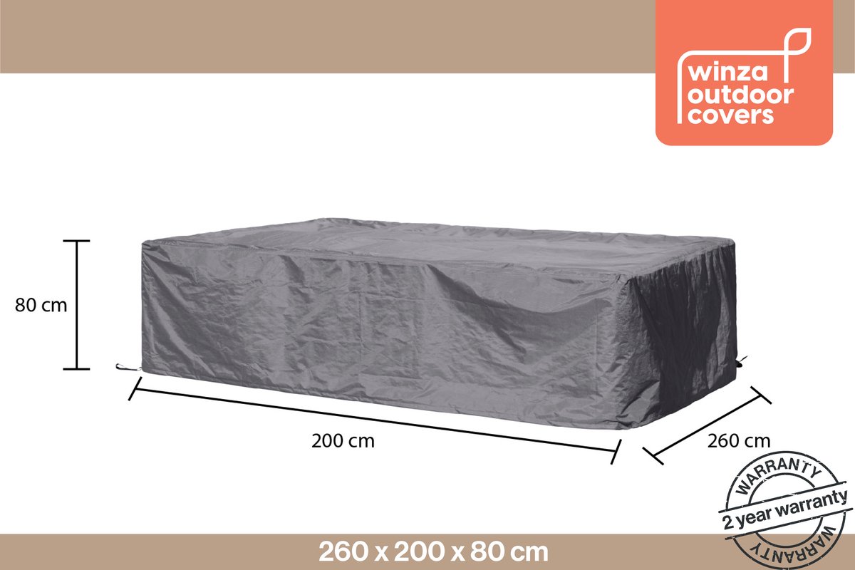 Winza Outdoor Covers Premium - beschermhoes loungeset 260x200 cm - Afmeting : 260x200x80 cm - tuinmeubelhoes - 2 jaar garantie - Loungesethoes Antraciet