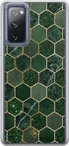 Casimoda® hoesje - Geschikt voor Samsung Galaxy S20 FE - Kubus Groen - 2-in-1 case - Schokbestendig - Geometrisch patroon - Verhoogde randen - Groen, Transparant