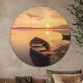 Wall Circle Plage déserte avec des bateaux au coucher du soleil | Forex | Ø120cm | Système de suspension inclus