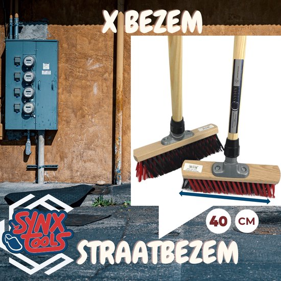 Synx Tools X Bezem 40cm Rood/Zwart- Straatbezem / Stadsbezem - Schrobborstels - Veger - Stadsbezem - Bezem - Buitenbezem - Tuinartikelen - Met 150cm steel van Synx Tools — afbeelding 4