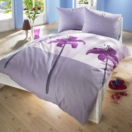 SENZATIONE 100% Katoen Percaline Dekbedovertrek 240x200/220-2x60x70 cm LILY OF LOVE GRIJS