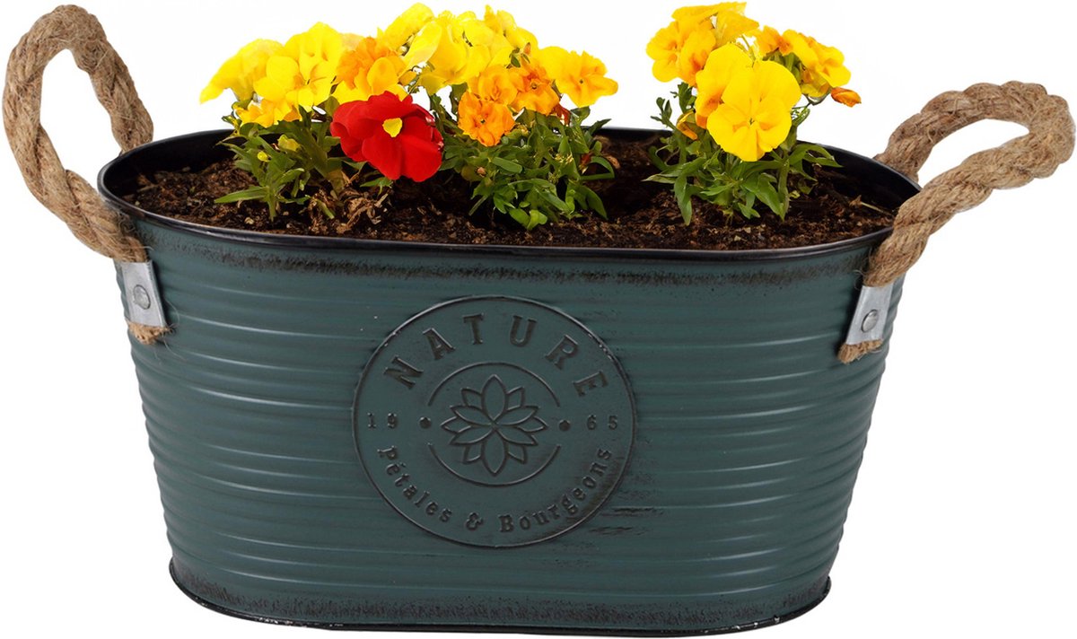 Goedkoopste Sunnydays Teil/plantenpot/bloempot - zink - petrolblauw - L24 x D14 x H12 cm