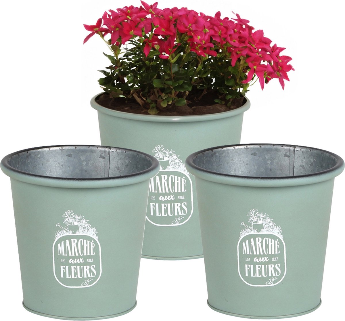 Goedkoopste Sunnydays /plantenpot/bloempot - 3x - zink - jadegroen - D14 x H13 cm