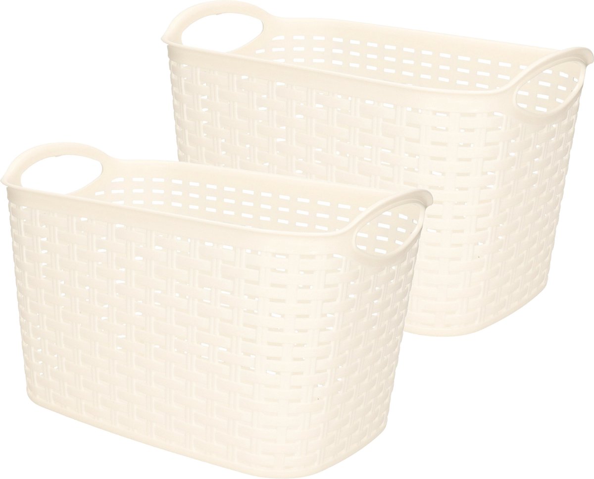 Plasticforte opbergmandje/kastmandje - 2x - 6,4 liter - wit - kunststof - 19 x 29 x 18 cm