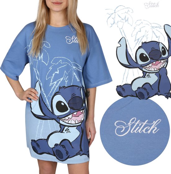 Stitch Disney Blauw, dames slaapshirt, katoenen nachtpon
