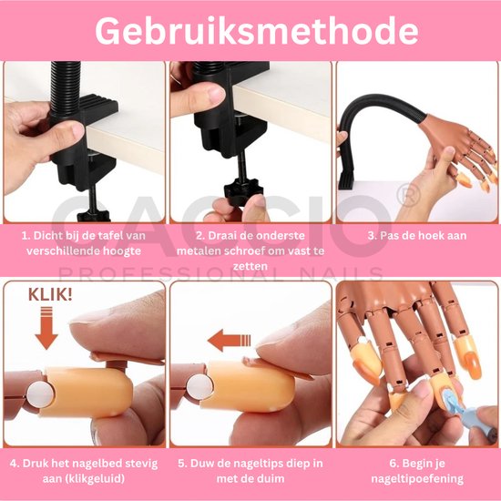Main de pratique - 100 morceaux de faux ongles - Conseils d'ongles - Pince de table - Styliste d'ongles