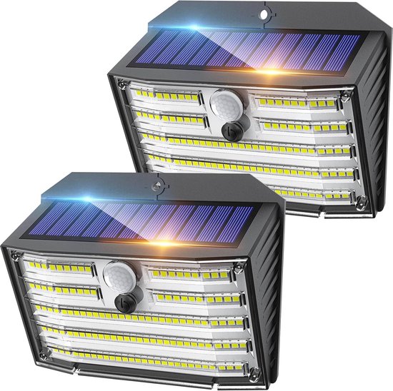 Solar Buitenlamp - Set van 2 Stuks - Bewegingssensor - 126 LED - Waterdicht - Buiten & Tuin sensor - Buitenverlichting op Zonne-energie
