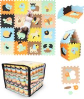 Speelmat Baby XXL – Puzzelmat – Opvouwbaar – Speelkleed - Speelmat Foam Tegels met hek – Dieren - Incl. Opbergtas
