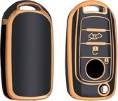 Autosleutel hoesje - TPU Sleutelhoesje - Sleutelcover - Autosleutelhoes - Geschikt voor Fiat - zwart-goud - B3 - Auto Sleutel Accessoires gadgets - Kado Cadeau man - vrouw