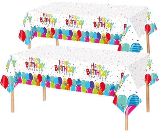 2x Tafelkleed Laken Happy Birthday Verjaardag Versiering Tafeldecoratie Feest Tafellaken Plastic Tafelzeil 274*137cm