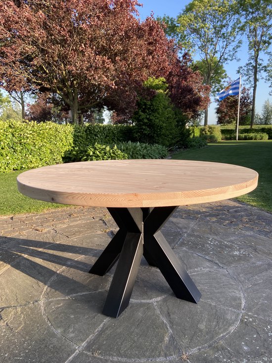 M2-Meubels - douglas tuintafel / rond 100cm met matzwart matrix-onderstel voor binnen en buiten