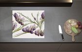 Inductieplaat Beschermer - Aquaruel Verf Tekening van Lavendel Bloemen - 59x52 cm - 2 mm Dik - Inductie Beschermer - Bescherming Inductiekookplaat - Kookplaat Beschermer van Wit Vinyl