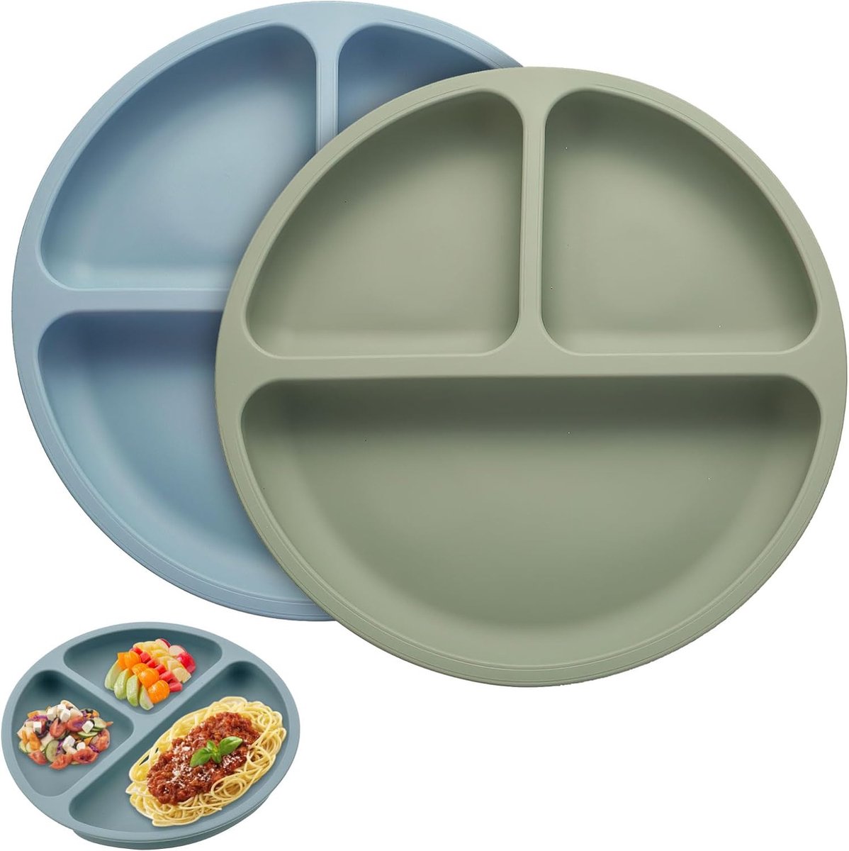 Goedkoopste Babybord met zuignap, 2 stuks kinderborden met zuignap, BPA-vrij babybord met zuignap, kinderbord, onderverdeeld, premium eetbord voor peuters, siliconen bord, babyzuignap