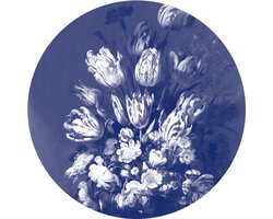 Delfts Blauwe Forex Wandcirkel Blauwe Tulp - Ø40cm