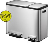Bol.com EKO EcoCasa recycling Pedaalemmer 30+15L - Mat RVS aanbieding