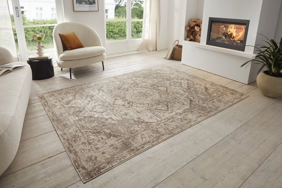 Foto: Flycarpets terrain designer laagpolig vloerkleed cr me bruin 240x340 cm