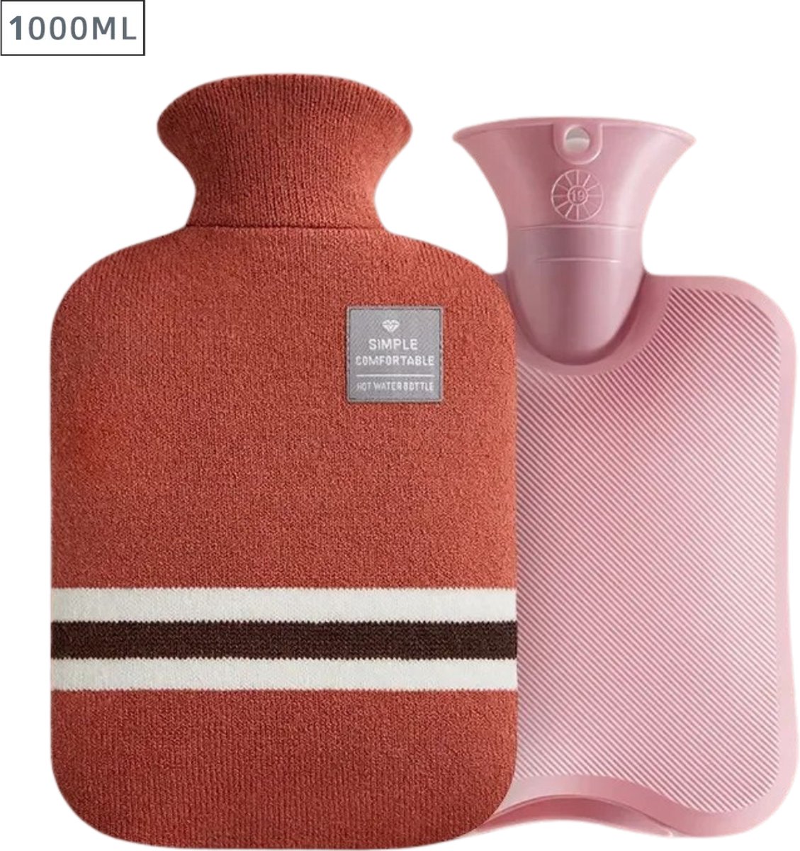 Goedkoopste Actania Warmtekruik - Warmwaterzak Met Hoes - Warmwaterkruik - Warmtekussen - Knuffel Kruik - Bag - Rood 1000ml